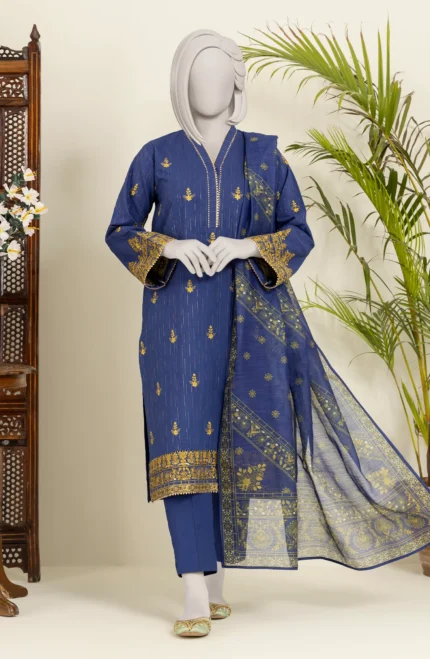 EMBROIDERED WOMEN STITCHED 3PC SUIT - BLUE