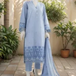 EMBROIDERED 3PC UNSTITCHED SUIT - BLUE